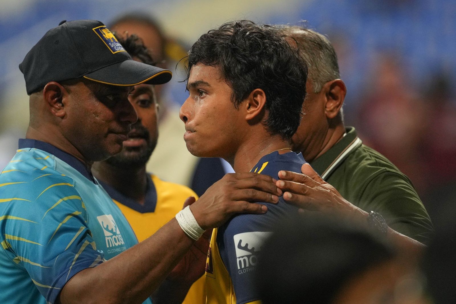 Sanath Jayasuriya consoling Dunith Wellalage | Getty