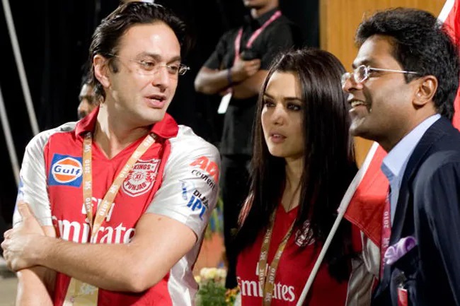 KXIP co-owner Ness Wadia and Preity Zinta with former IPL chief Lalit Modi
