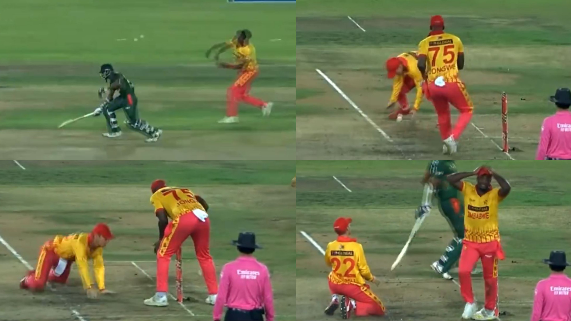 WATCH- Comedy of error results in Zimbabwe missing double run out chance against Bangladesh
