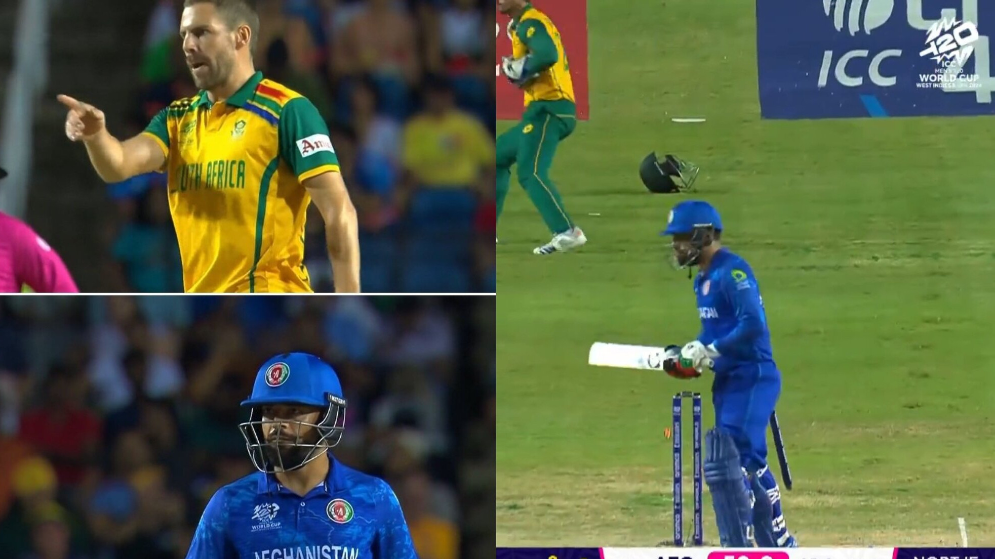 T20 World Cup 2024: WATCH- Anrich Nortje demolishes Rashid Khan’s leg stump in epic reply after angry stand-off