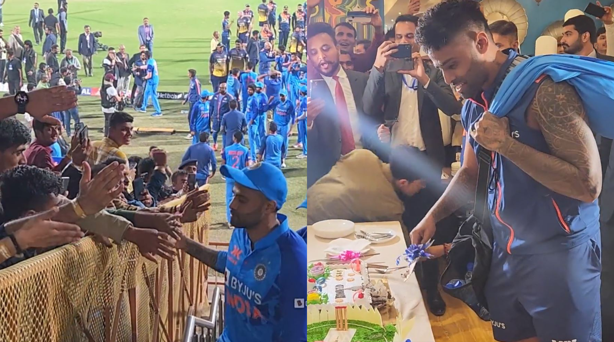Suryakumar Yadav with fans and cutting cake at the hotel | BCCI