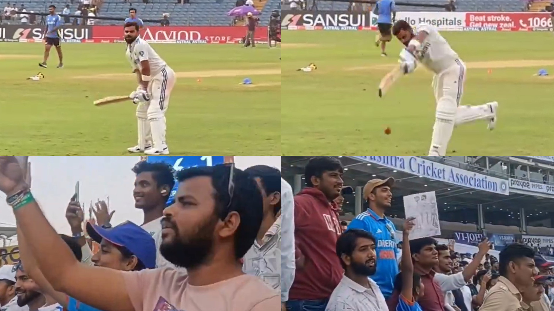 IND v NZ 2024: WATCH- Virat Kohli stays back for batting practice after day ends; Pune crowd cheers him on