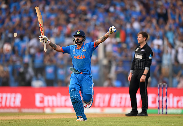 Virat Kohli scored 117 with 9 fours and 2 sixes against New Zealand in the semi-final | Getty
