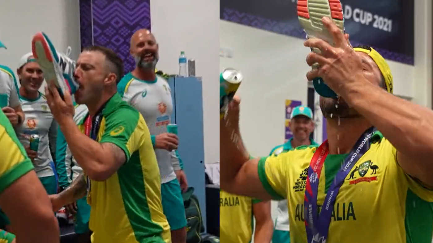 T20 World Cup 2021: WATCH - Marcus Stoinis and Matthew Wade recreate famous 'shoey' celebration after title win