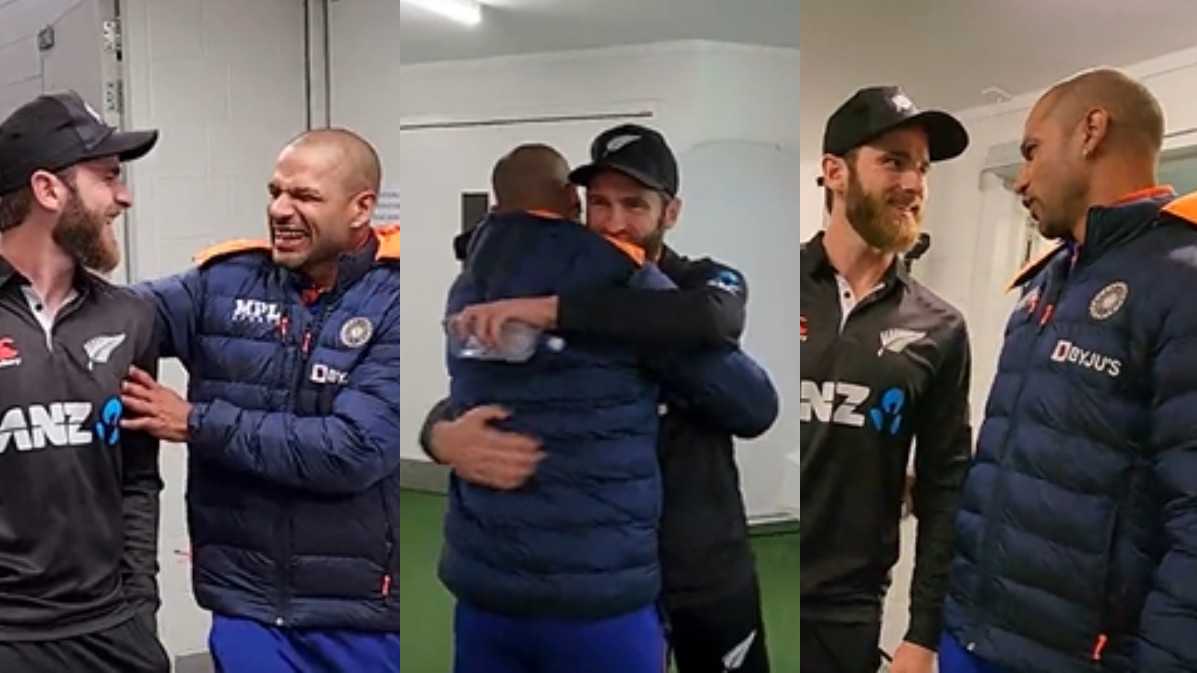 NZ v IND 2022: WATCH- Shikhar Dhawan's friendly banter with Kane Williamson before unveiling ODI trophy