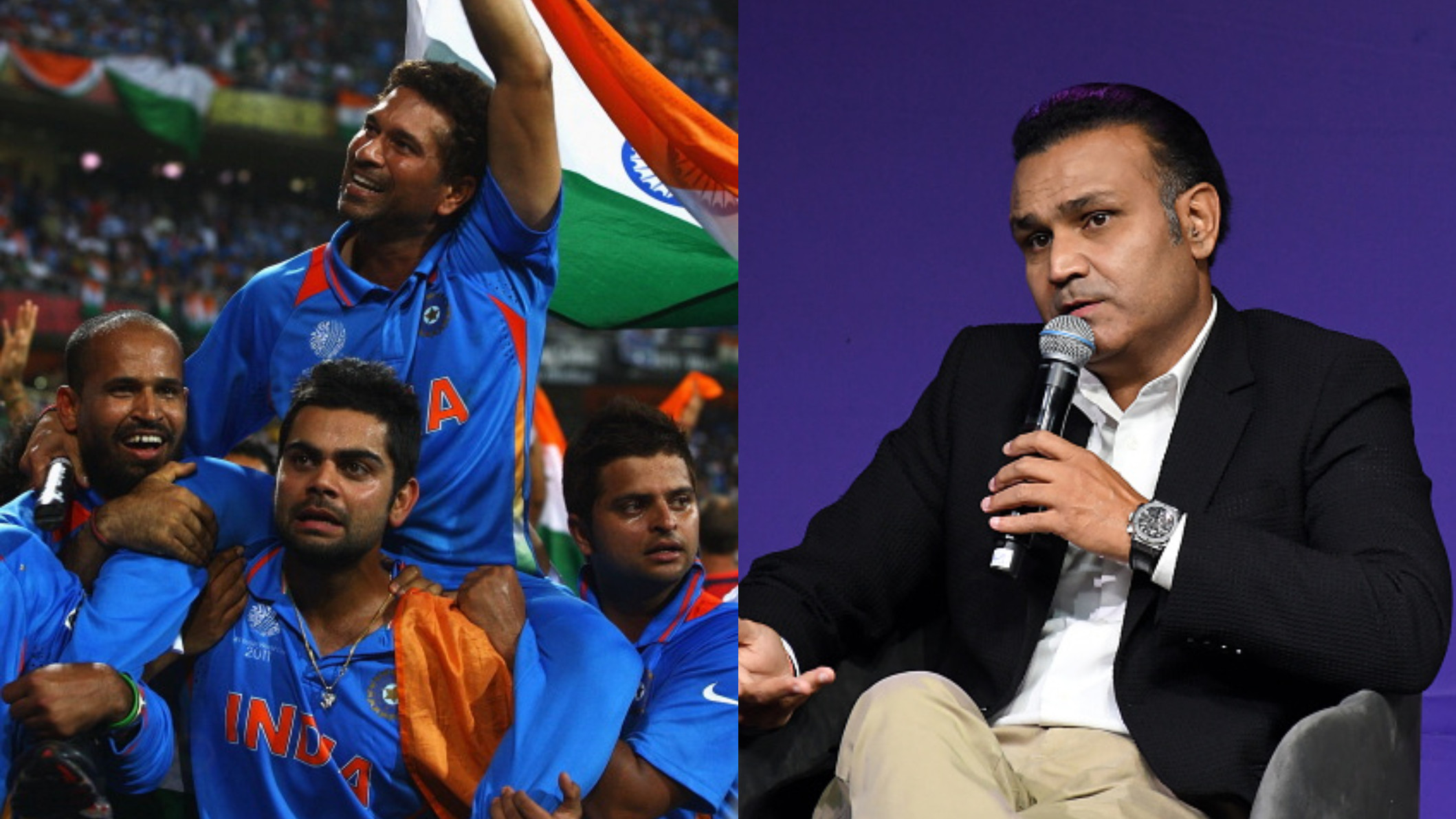 “MS Dhoni had knee problems”- Virender Sehwag reveals why Virat Kohli carried Sachin Tendulkar after 2011 WC final win