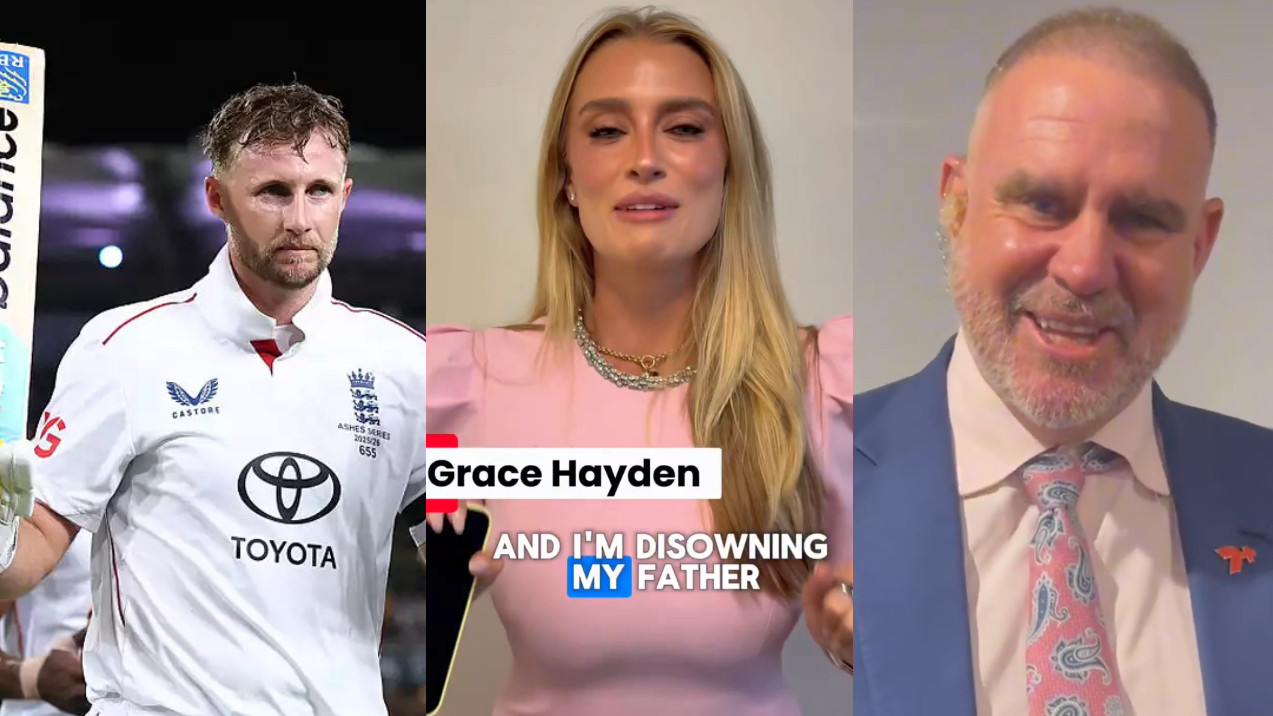 WATCH- “I’m disowning my father..”- Grace Hayden grateful for Joe Root's ton, saving her dad Matthew Hayden from naked run