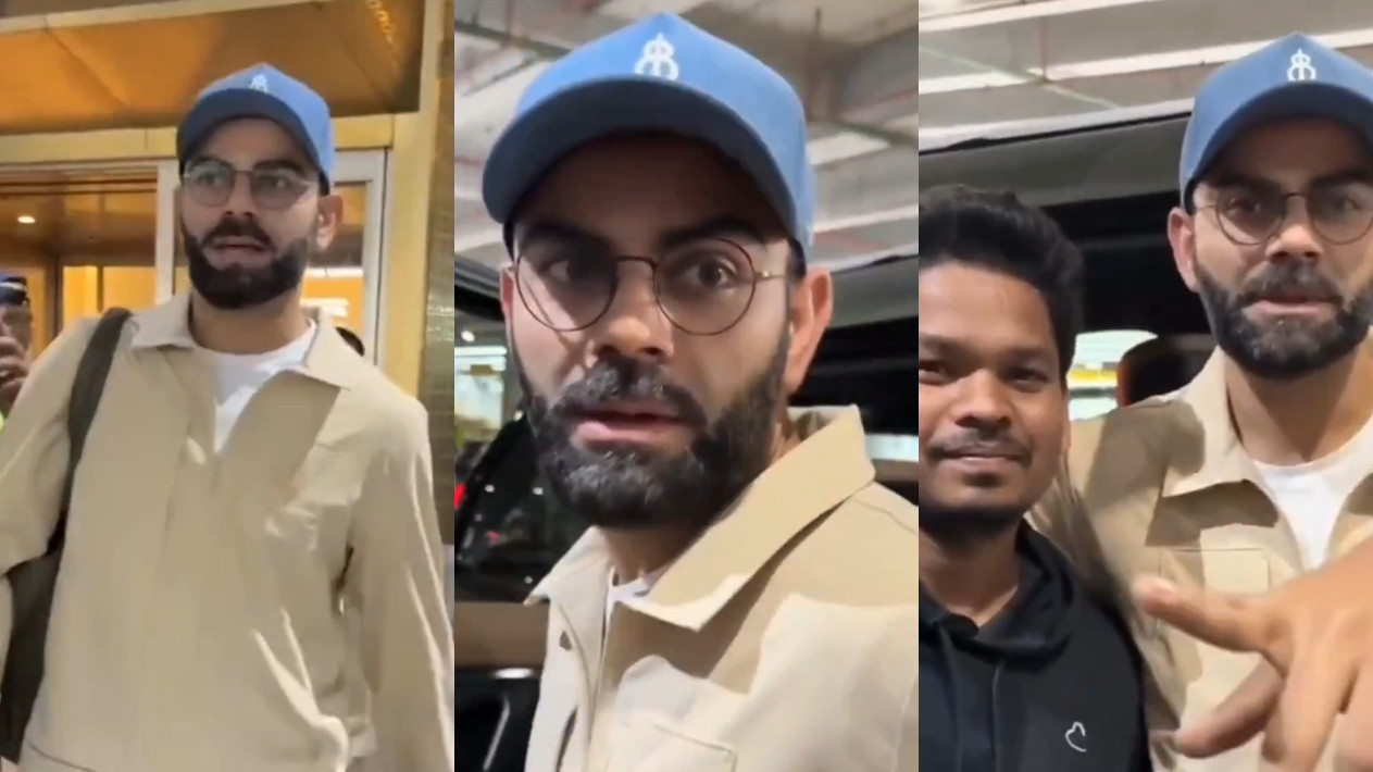 WATCH- “Kaun kaun hai photo wala”- Virat Kohli asks as he poses for photos with fans after landing in Mumbai