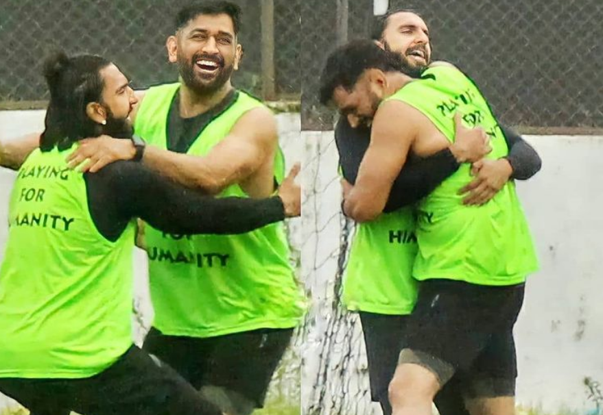 MS Dhoni and Ranveer Singh share light moment during a practice game | Instagram 