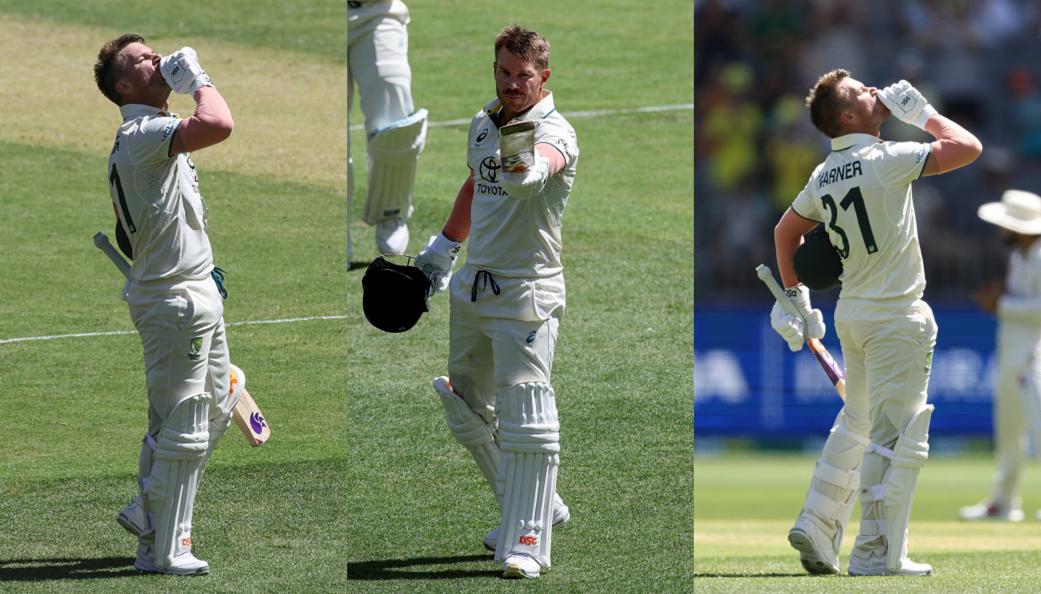 David Warner showed finger on lips gesture to slience his critcis after Perth ton | Getty