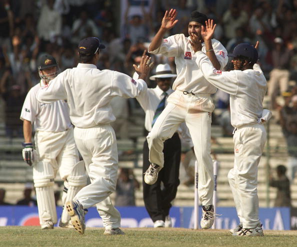Harbhajan Singh becomes the first Indian to take a Test hat-trick v Australia in 2001, oklkata | Getty