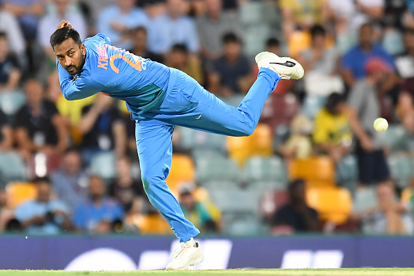 Krunal Pandya was taken to the cleaners in the first T20I against Australia | Getty