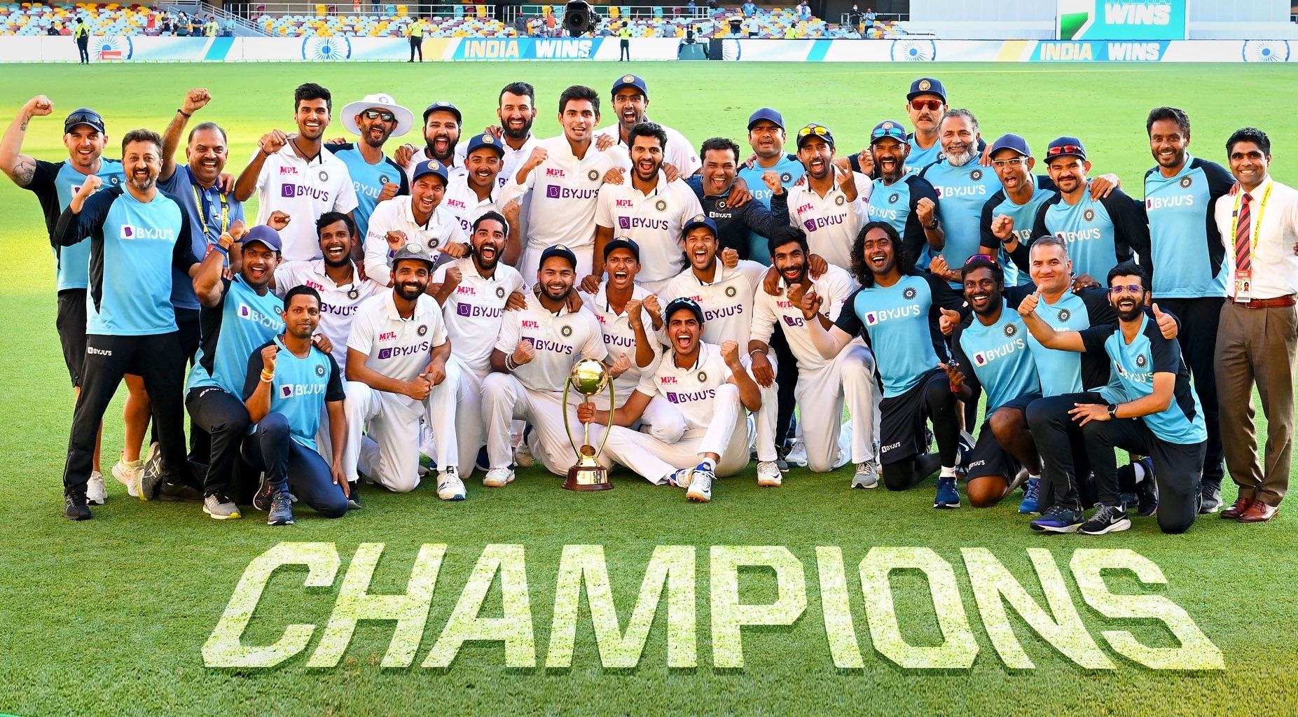 Indian team poses with the trophy at The Gabba | BCCI Twitter