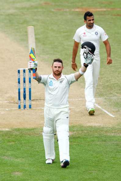 Brendon McCullum celebrates his triple hundred in Wellington in 2014 | Getty