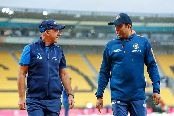 NZ coach Stead and India coach Laxman inspecting Wellington stadium | Getty