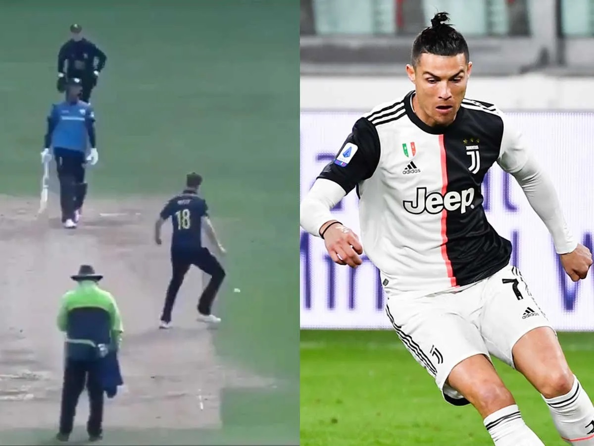Ronaldo and the bowler showing his footie skills
