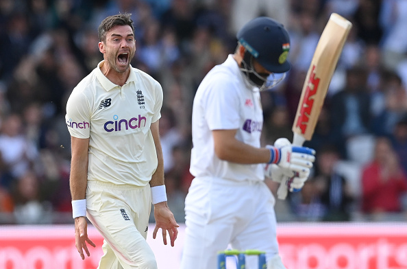  James Anderson celebrates the wicket of Virat Kohli | Getty