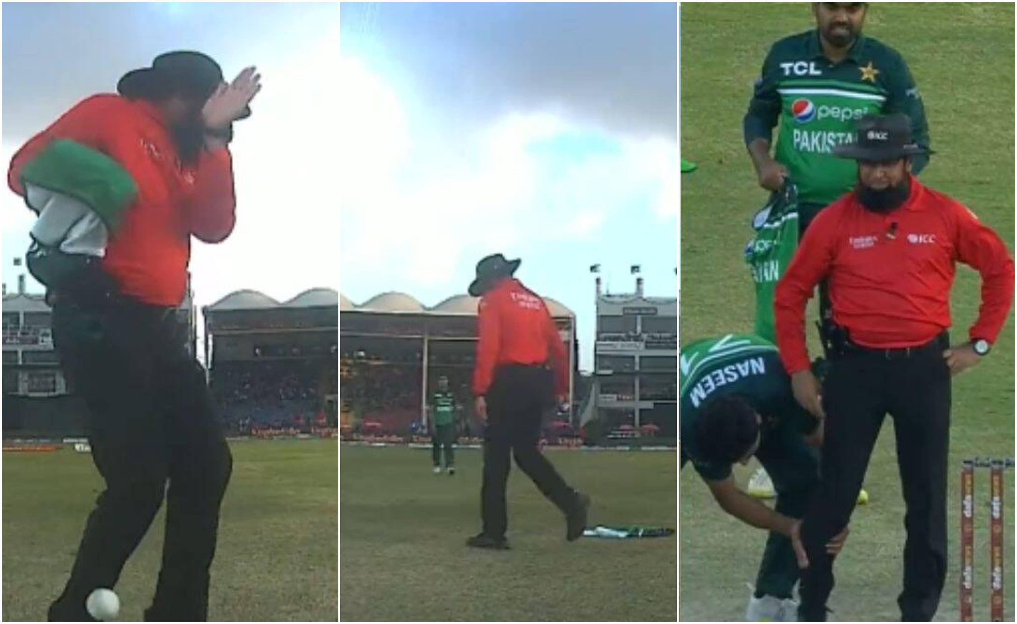 WATCH: Aleem Dar throws Haris Rauf's jersey in frustration after getting  hit by a ball – PAK vs NZ 2nd ODI