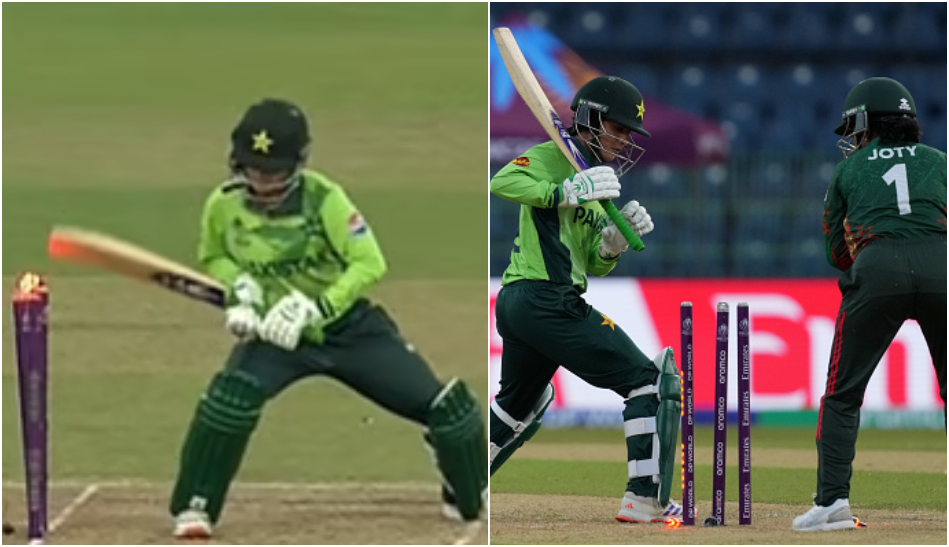 Nashra Sandhu's hit-wicket dismissal | X/Getty