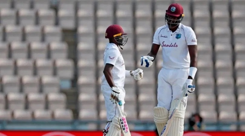 Jermaine Blackwood with captain Jason Holder during the brilliant chase of 200 runs | AFP