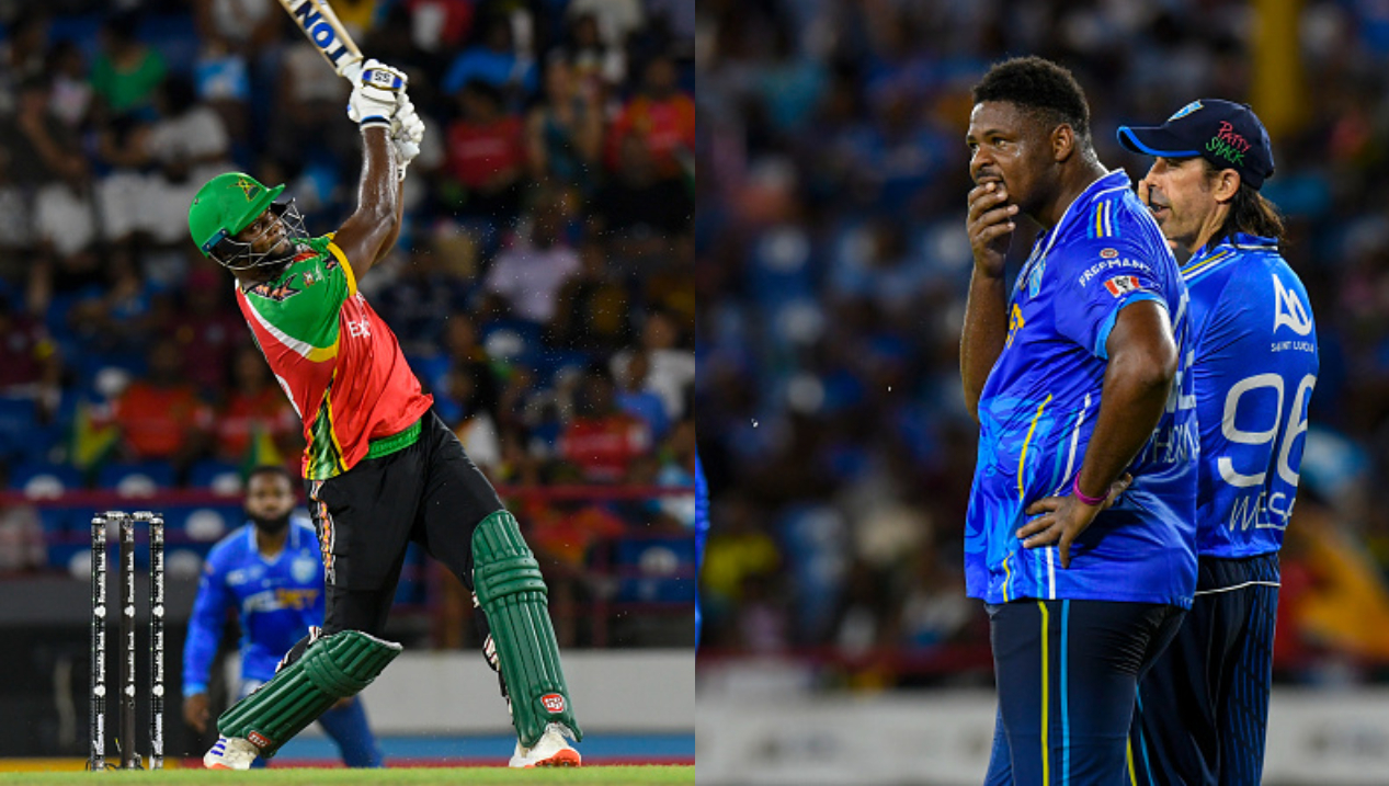 Romario Shepherd hammered Oshane Thomas for one four and three sixes, scoring 22 runs in one ball | Getty
