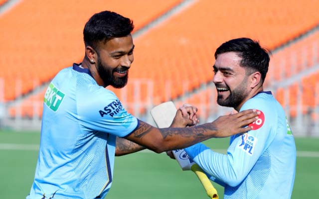 GT captain Hardik Pandya with vice-captain Rashid Khan | GT Twitter