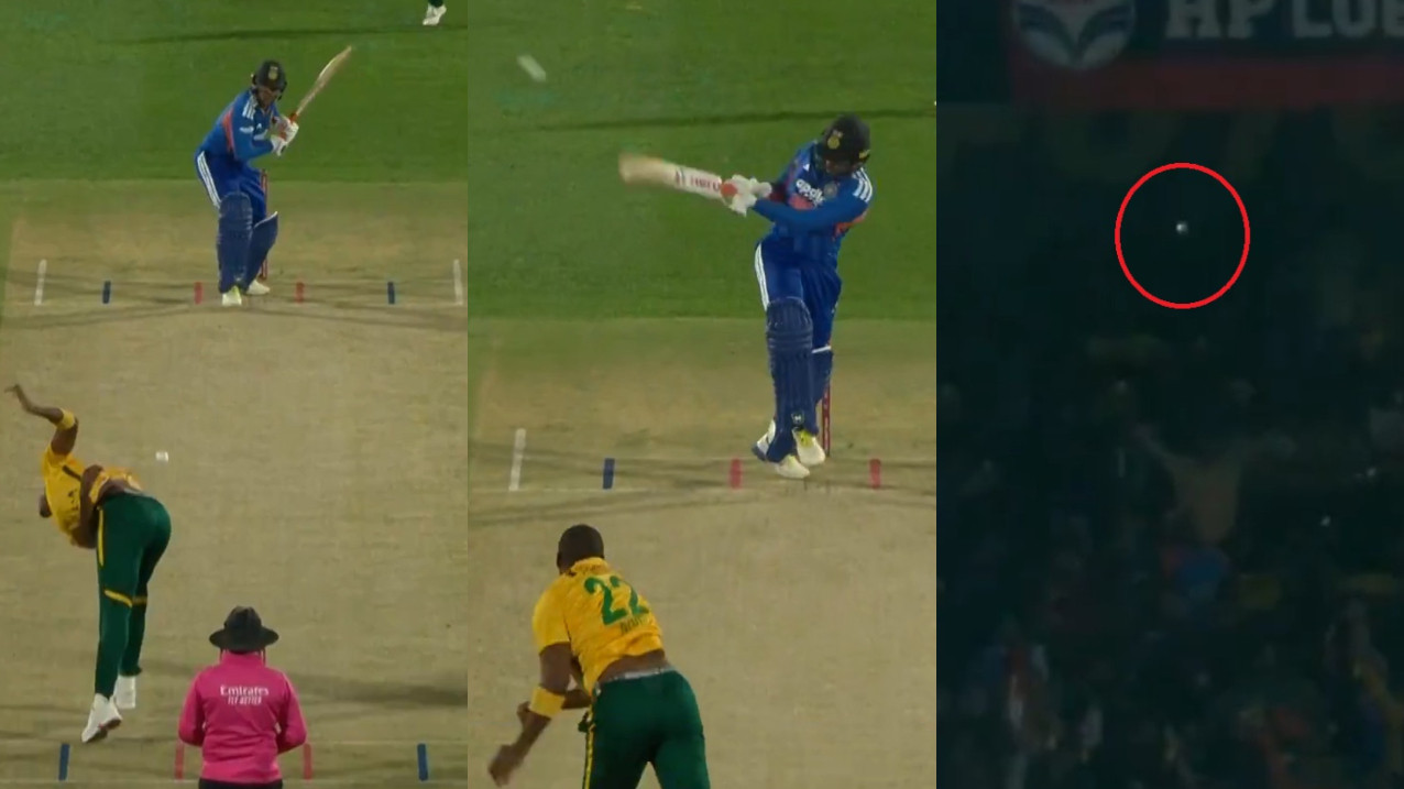 IND v SA 2025: WATCH- Abhishek Sharma hits a six on first ball of Indian innings; becomes first batter do so thrice in T20I history