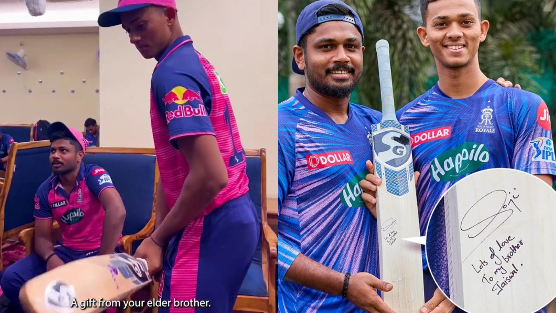 IPL 2022: WATCH- “To my brother”- Sanju Samson gifts Yashasvi Jaiswal a new bat as promised during a chat