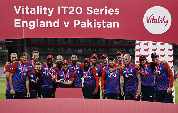 England team after winning the T20 series against Pakistan | Getty