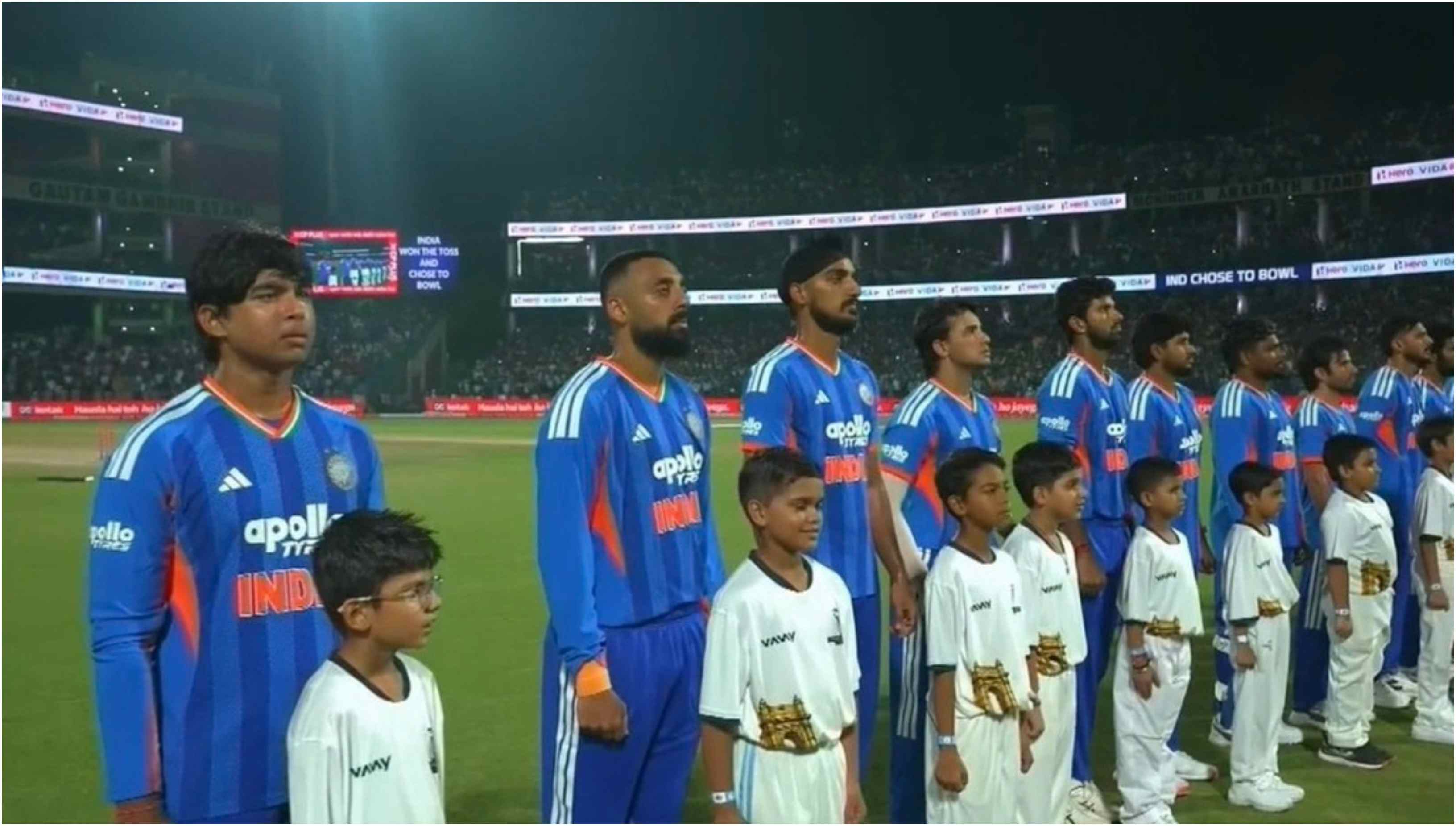 Indian players lined up to sing national song and national anthem ahead of first T20I | X