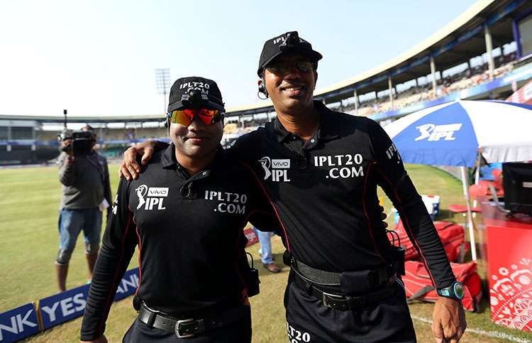 Nitin Menon with Kumar Dharmasena during IPL