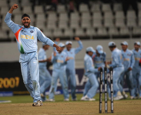 Harbhajan Singh after hitting the stumps in the bowl out | Getty Images