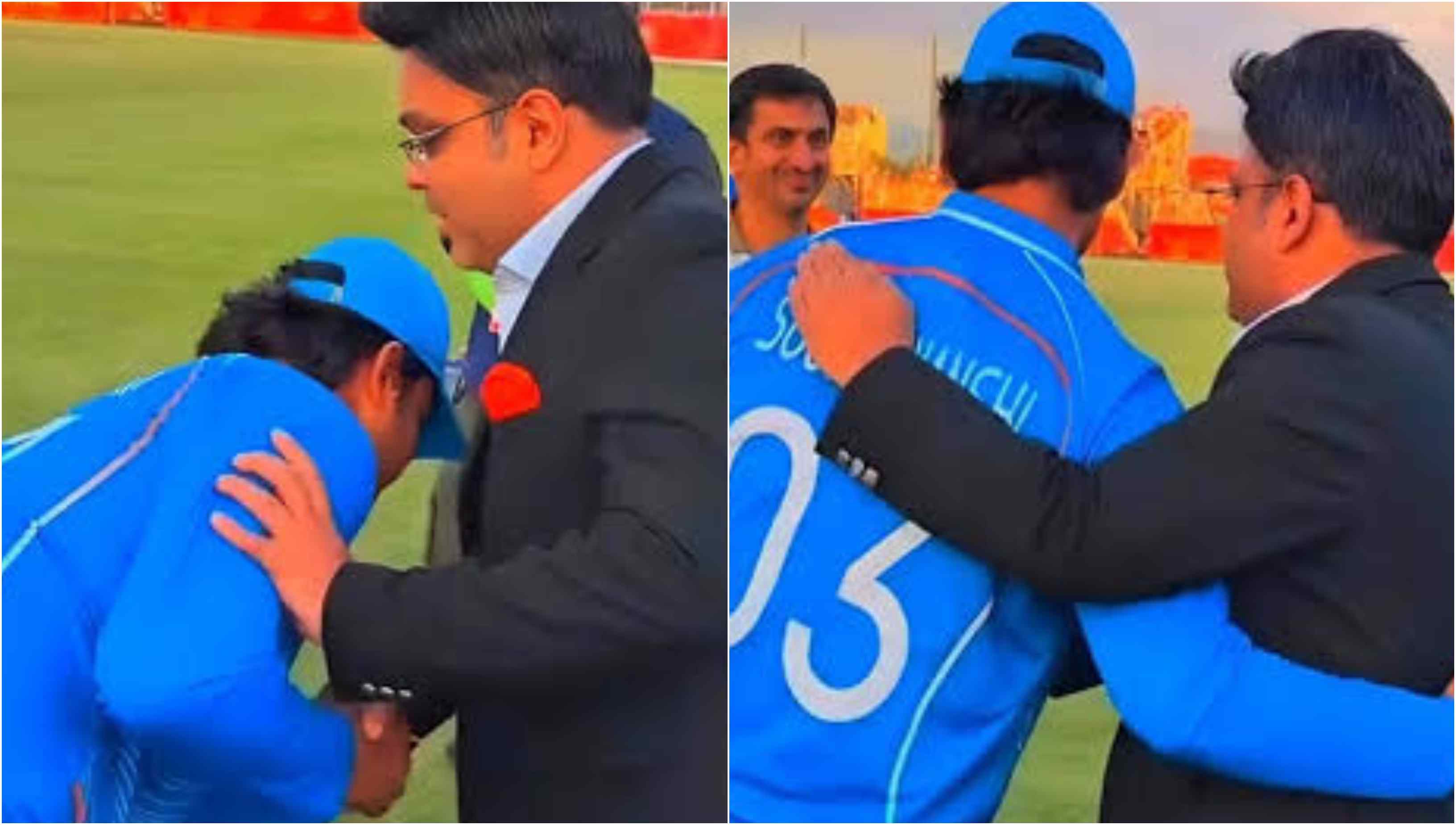 Vaibhav Sooryavanshi touching Jay Shah's feet | Screengrabs