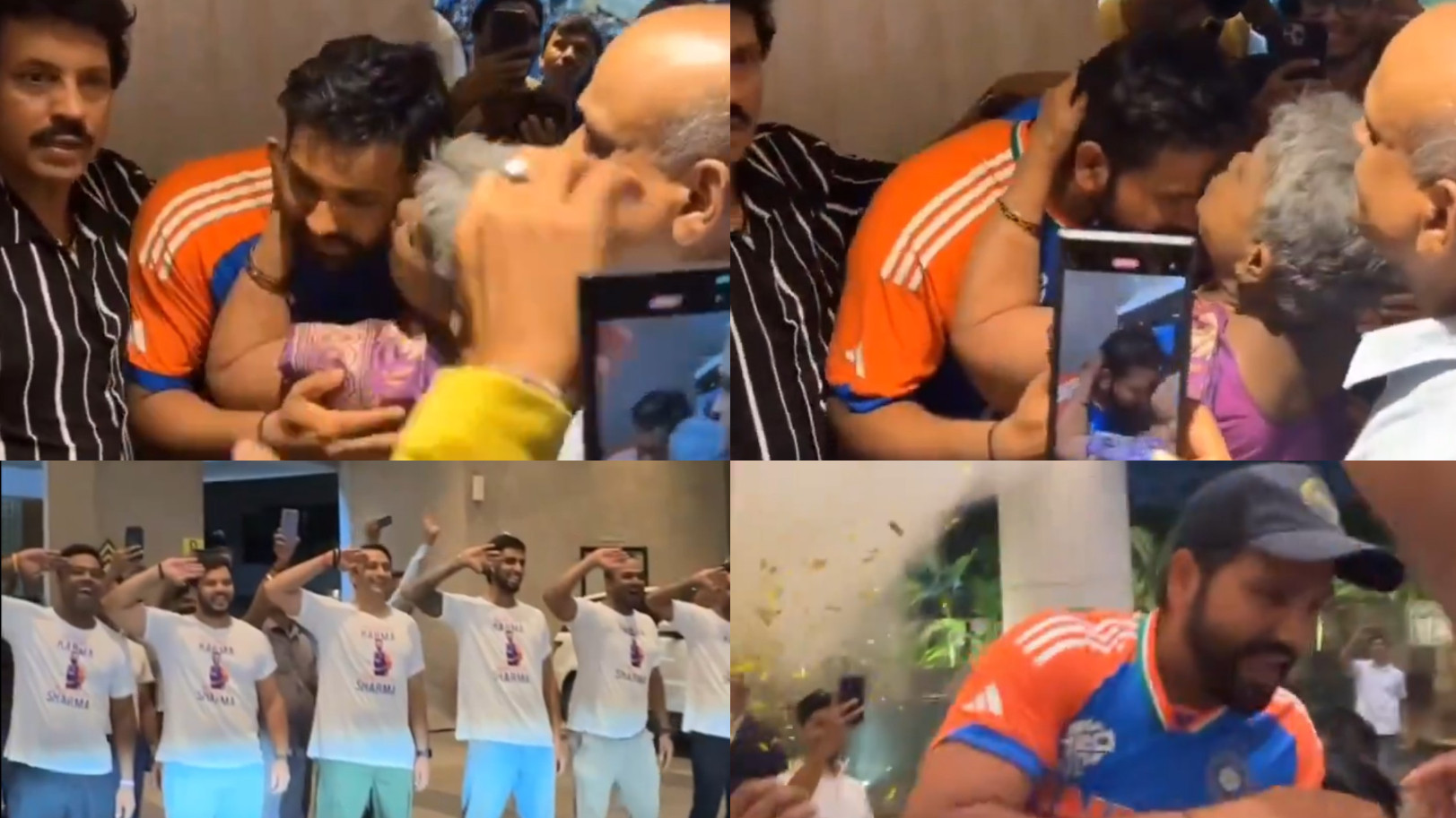 WATCH- Rohit Sharma’s mother kisses his forehead in adorable video; family, friends give surprise as India captain returns home