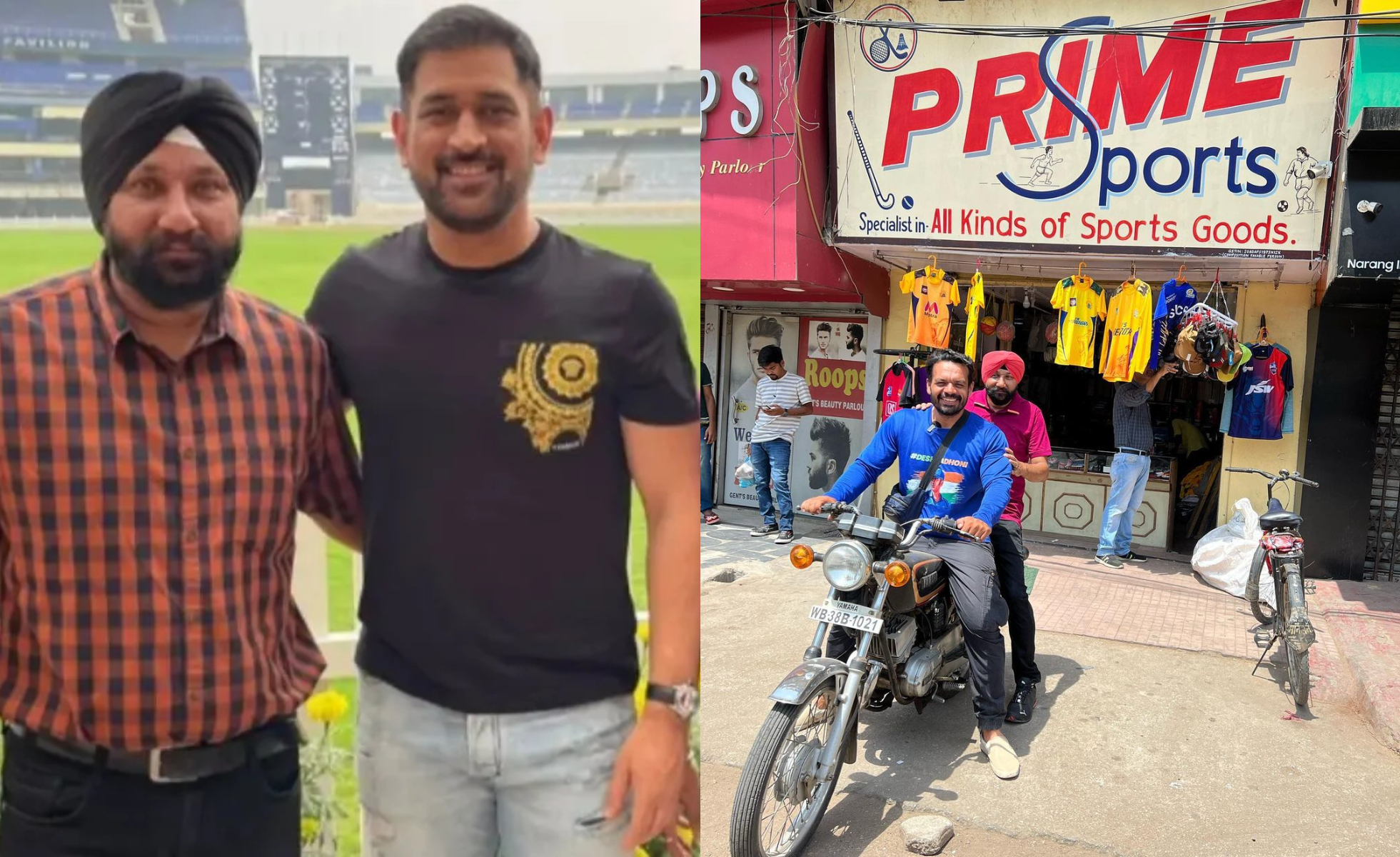 MS Dhoni with friend Paramjit Singh, who owns Prime Sports shop | X