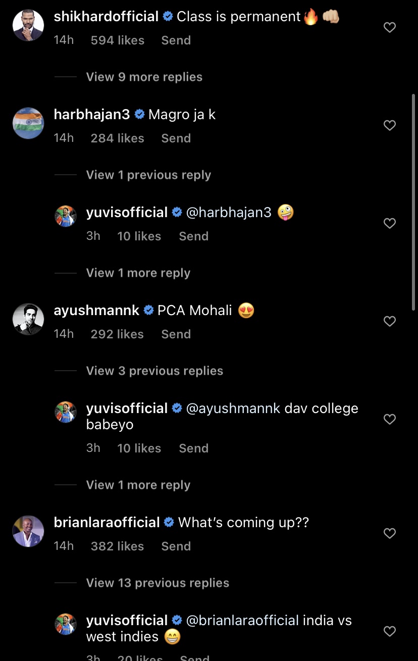 Lara, Dhawan and Harbhajan reacted to Yuvraj's post | Screengrab 