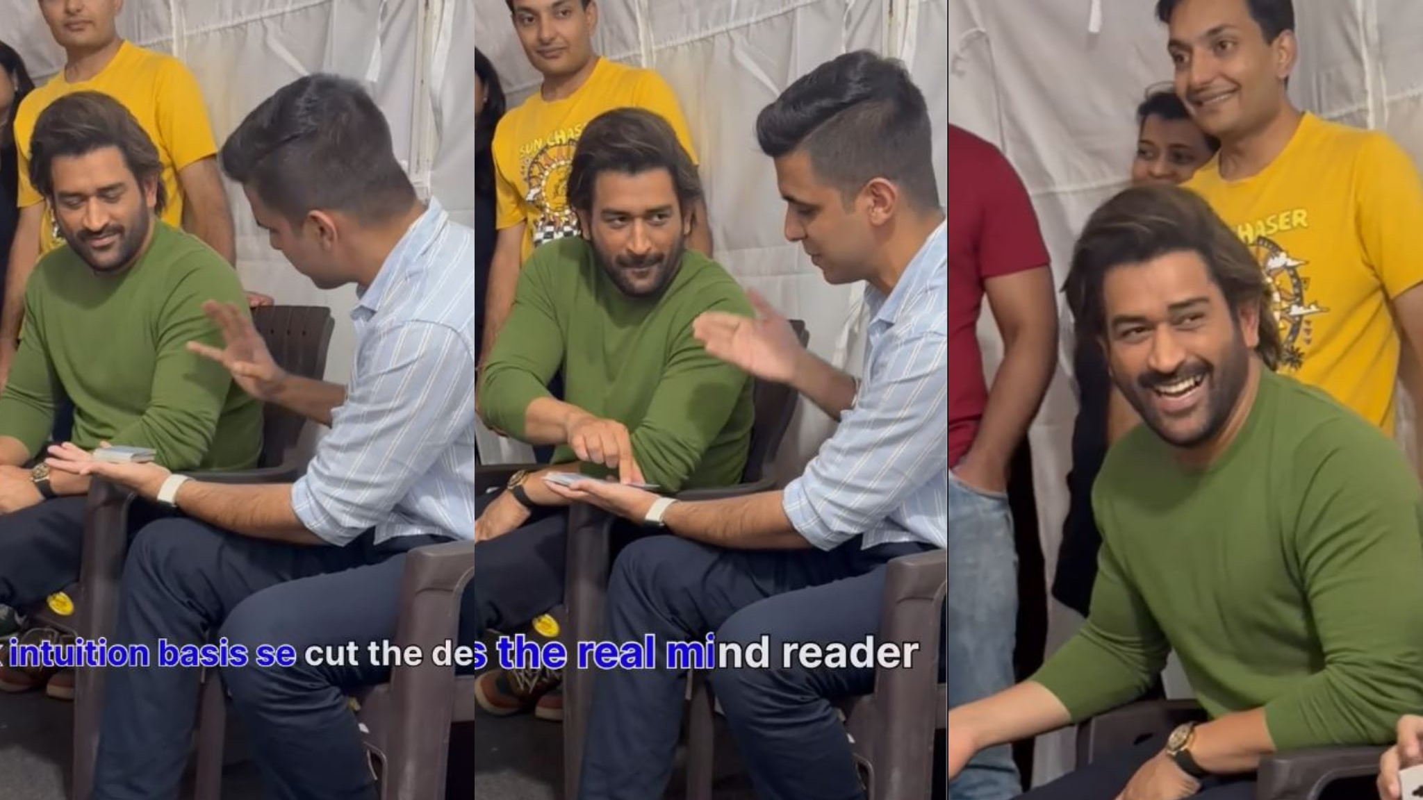 WATCH- MS Dhoni left stunned as a magician makes him read his mind in a game of cards