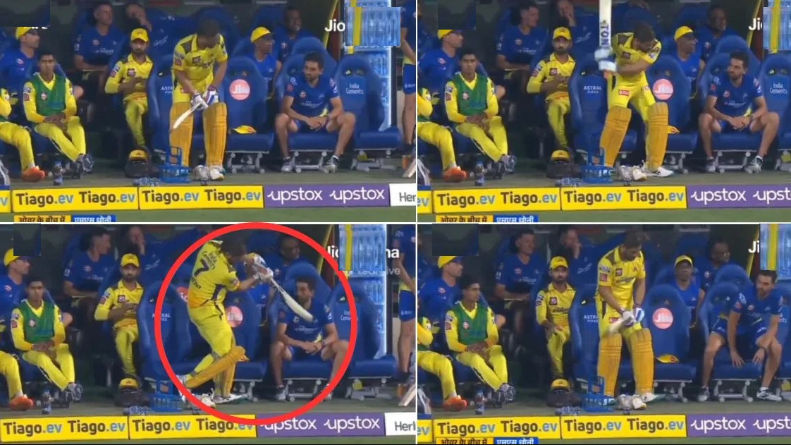 IPL 2023: WATCH- MS Dhoni’s shadow batting makes Deepak Chahar leave his seat in fear during the RCB v CSK match