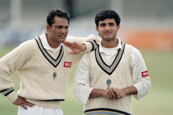 Mohammad Azharuddin and Sourav Ganguly during 1996 England tour | David Munden/Popperfoto via Getty Images