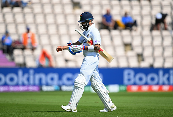 Virat Kohli walks back after being dismissed by Kyle Jamieson on Day 6 | Getty
