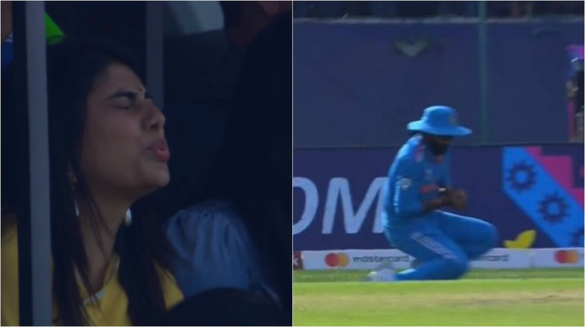 Rivaba JAdeja reacts as Ravindra Jadeja drops a catch | X