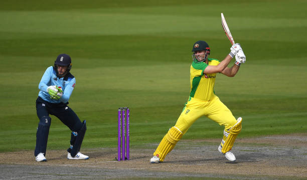 Mitchell Marsh playing a shot during his 73 runs knock against England in the first ODI in Manchester. (photo - Getty Images) 