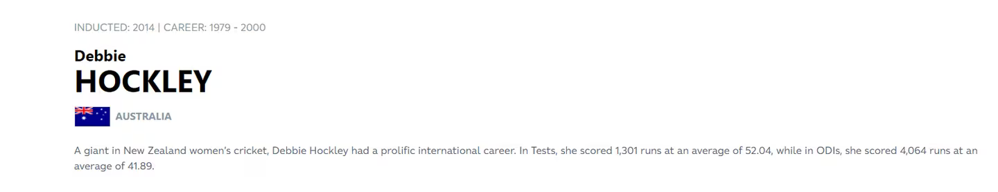 Debbie Hockley profile on Hall of Fame section on ICC website | X