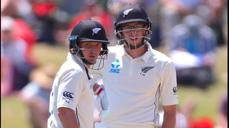 BJ Watling and Mitchell Santner, along with Henry Nichols and Colin de Grandhomme helped NZ to 615/9d | Getty