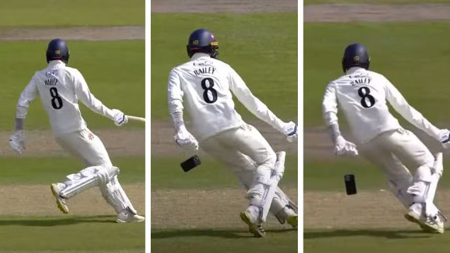WATCH: Lancashire county player drops mobile phone from his pocket while taking a run