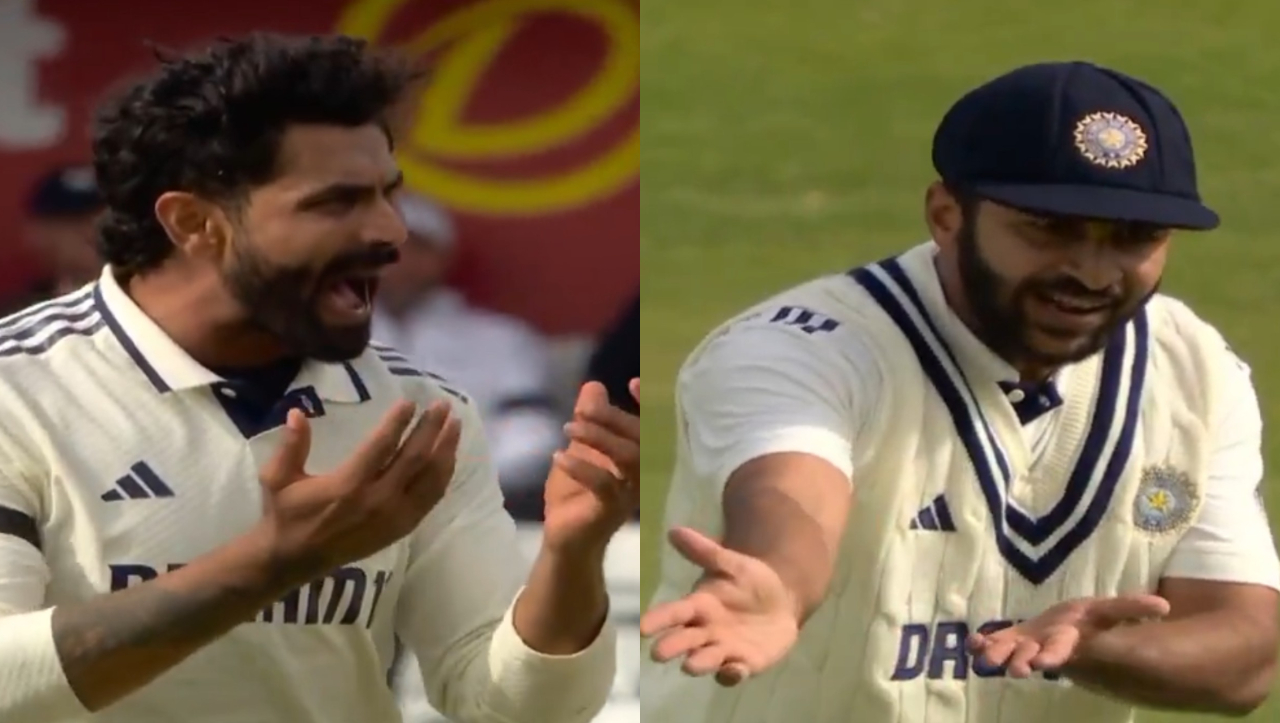 Ravindra Jadeja and Shardul Thakur argue after poor fielding by Thakur | X