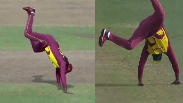 WI v SA 2021: WATCH - Chris Gayle does a cartwheel after taking a wicket; follows Kevin Sinclair's celebration