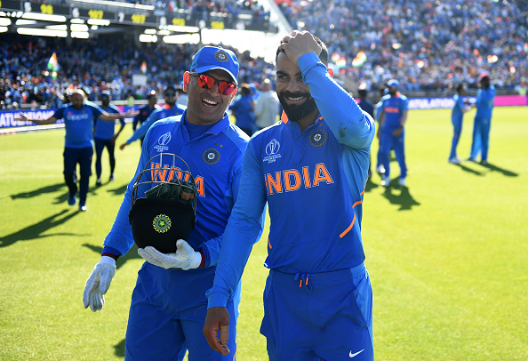 Virat Kohli and MS Dhoni during the 2019 World Cup | Getty