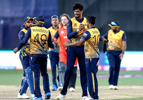 Sri Lankan players celebrate after beating Netherlands | Getty