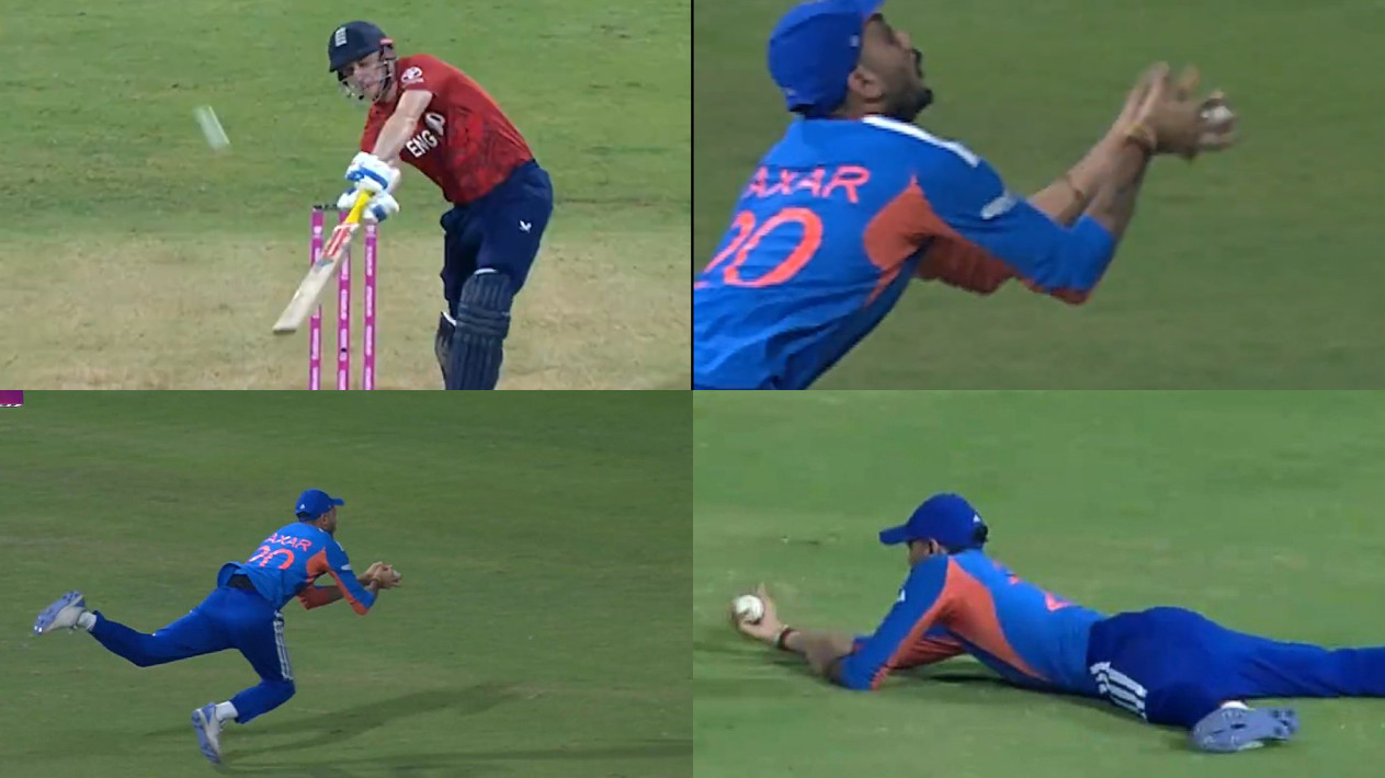 T20 World Cup 2026: WATCH- Axar Patel’s excellent running catch running back sends Harry Brook to pavilion